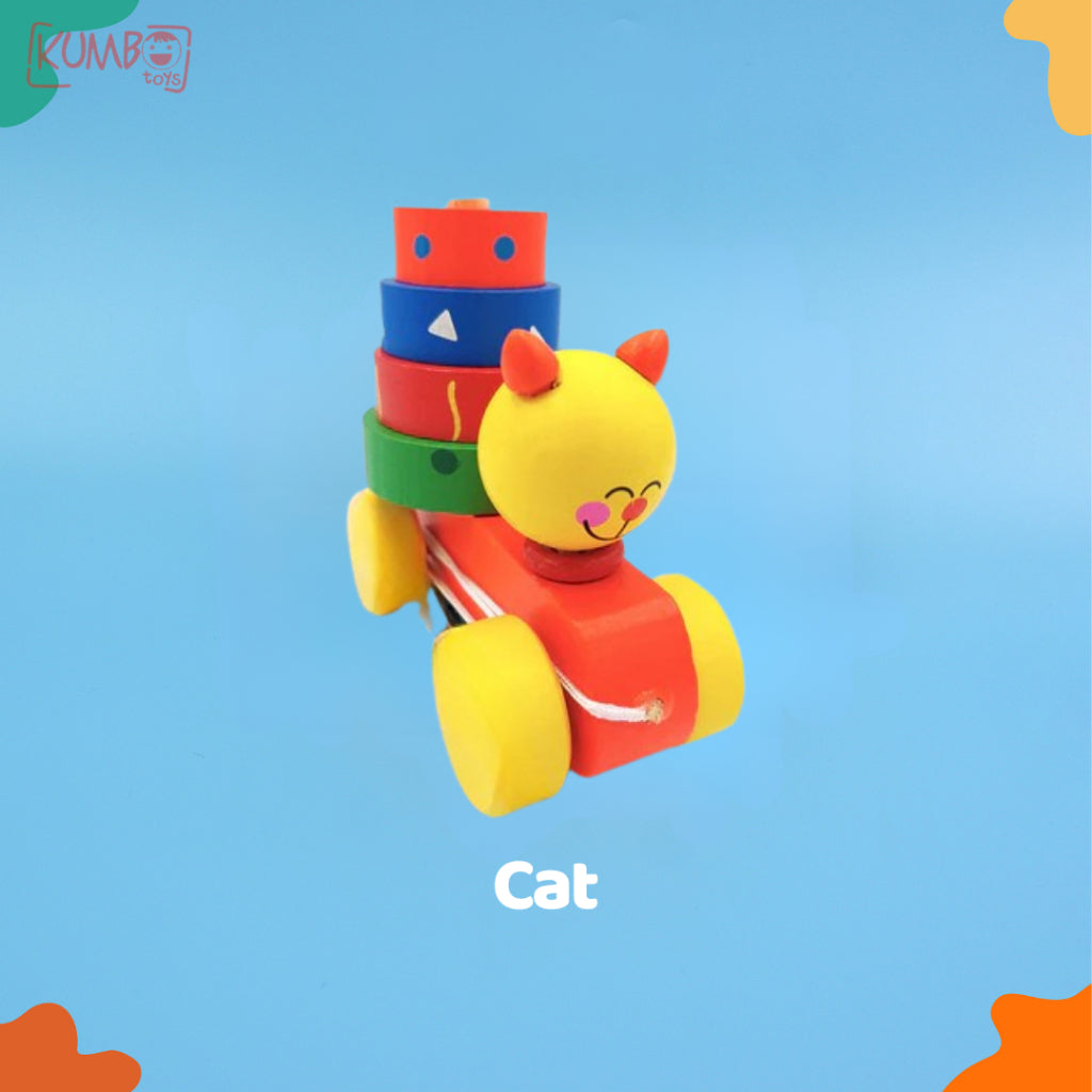 Mainan Edukasi Anak Mobil Kayu Tarik Motif Hewan Basic Pull Along Car Shape Animal