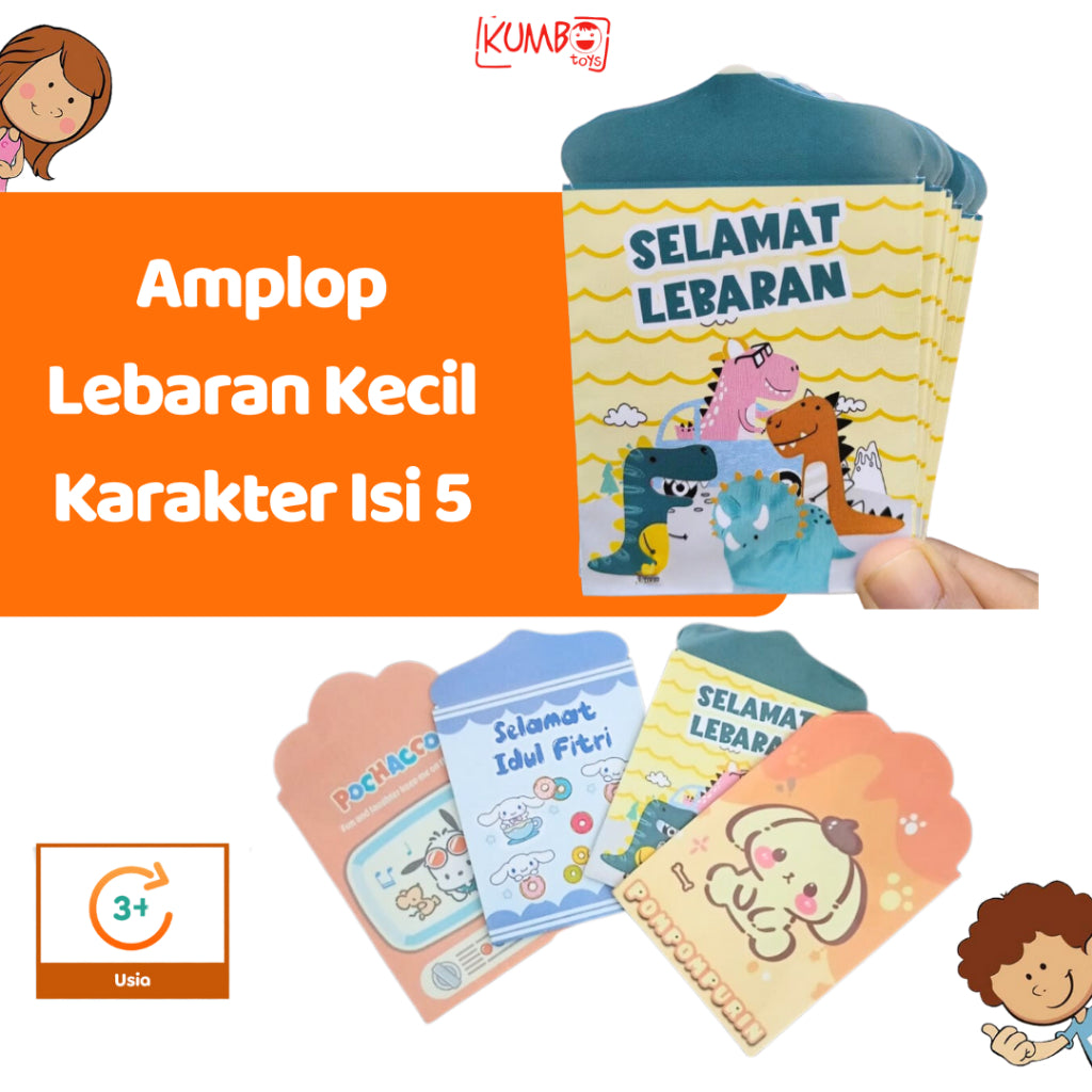 Amplop Lebaran Idul Fitri  Kecil Mini Karakter Lucu Sanrio Dino Isi 5