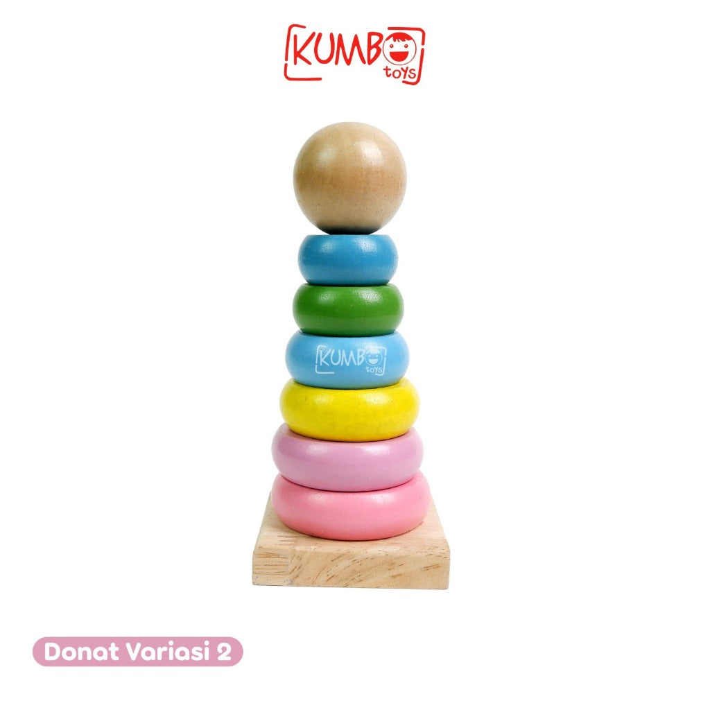 Mainan Susun Anak Rainbow Tower Menara Donat Mainan Balok Kayu