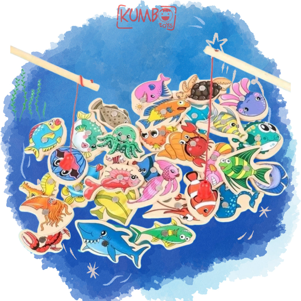 Mainan Edukasi Anak Pancing Ikan Magnet Kayu 31 PCS