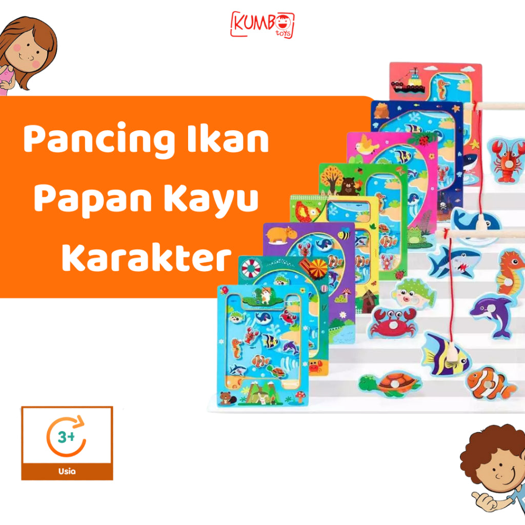 Mainan Edukasi Anak Pancing Ikan Papan Karakter