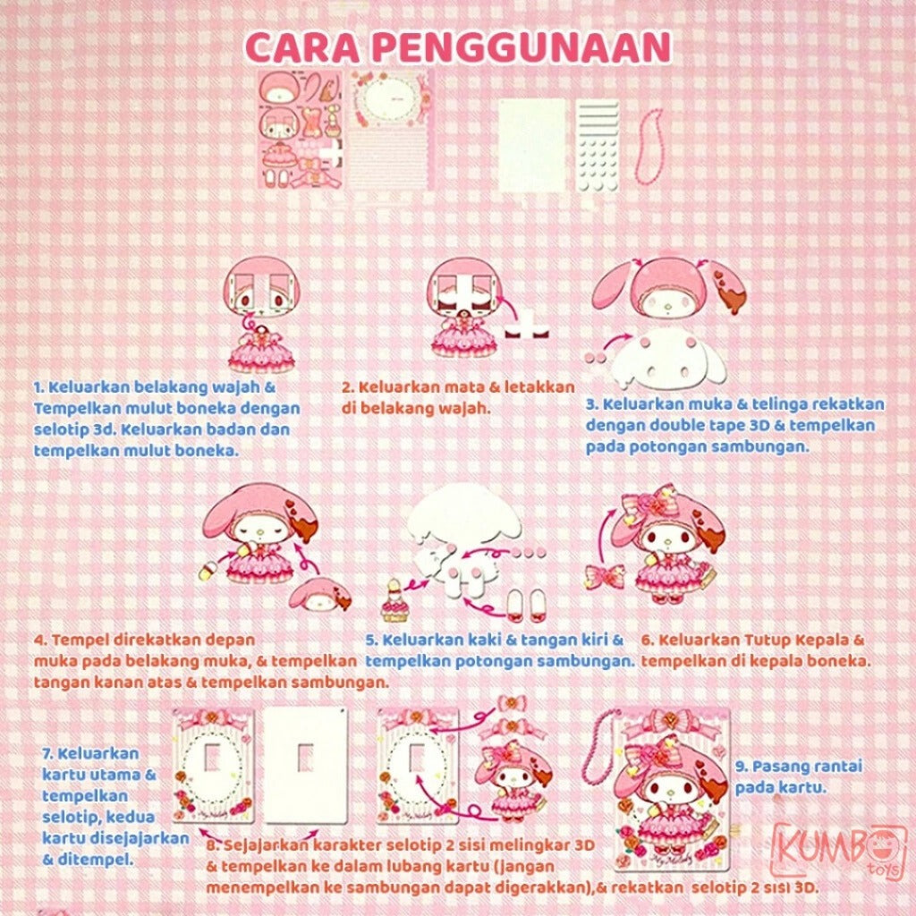 Mainan Edukasi Anak DIY BP 3D Karakter Sanrio Hologram Movable Card