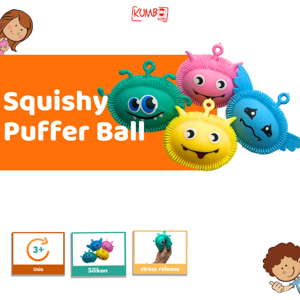 Mainan Edukasi Anak Squishy Puffer Ball LED Karakter Lucu