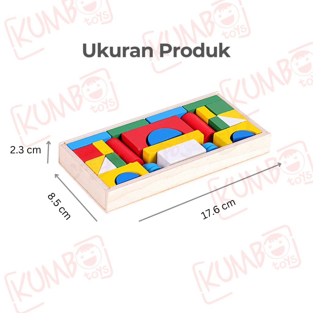 Mainan Edukasi Anak Mini Castle Block Bangunan Kayu Geometri Puzzle Kastil Warna