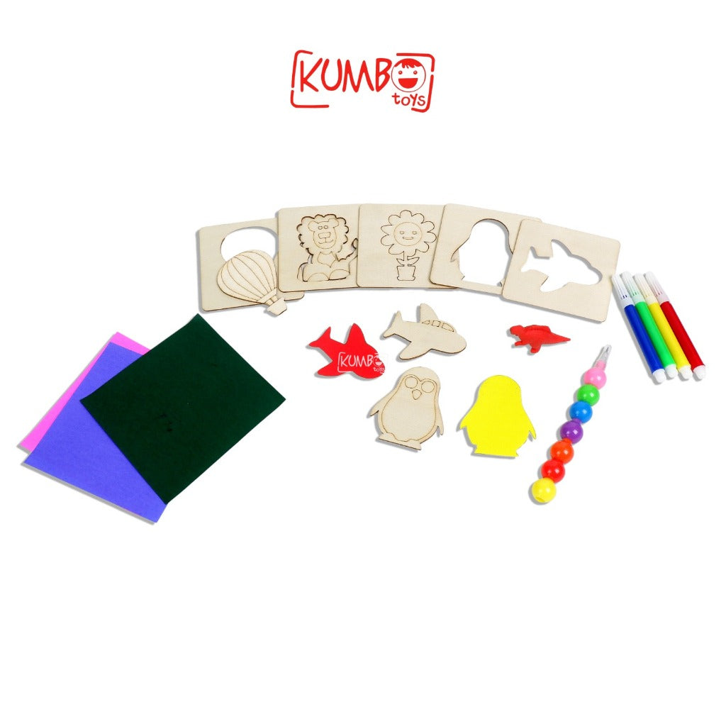 Mainan Edukasi Anak Wood Tracing Board Set Mainan Kreatifitas Menjiplak Mewarnai Menggambar