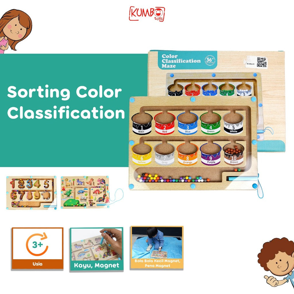 Mainan Edukasi Anak Sorting Color Classification Maze Magnet Papan Maze Klasifikasi Warna
