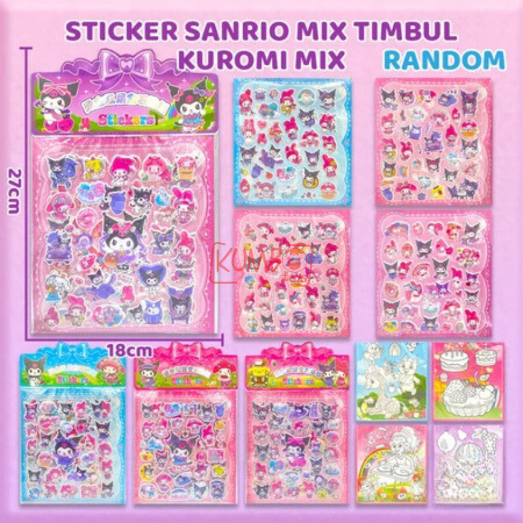 Mainan Edukasi Anak Sticker 3d Timbul Sanrio Mix Besar Kuromi Melody