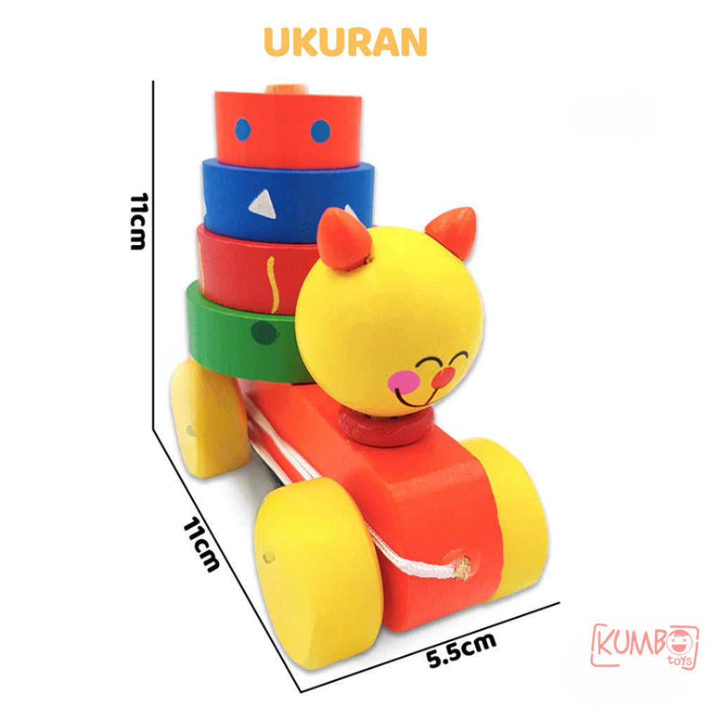 Mainan Edukasi Anak Mobil Kayu Tarik Motif Hewan Basic Pull Along Car Shape Animal