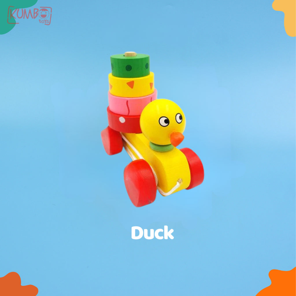 Mainan Edukasi Anak Mobil Kayu Tarik Motif Hewan Basic Pull Along Car Shape Animal