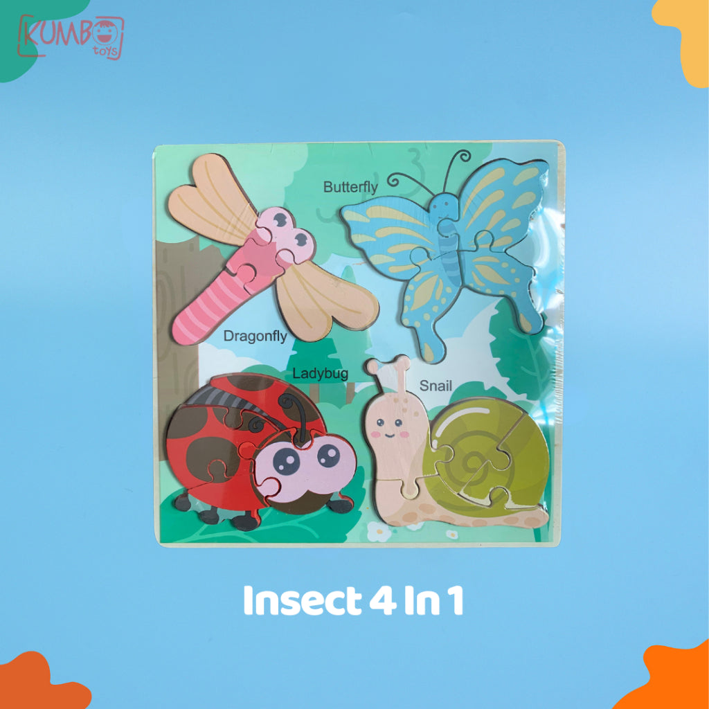 Mainan Edukasi Anak Puzzle Kayu 3D Shape Mix Matching 4 In 1 Puzzle Kayu Anak