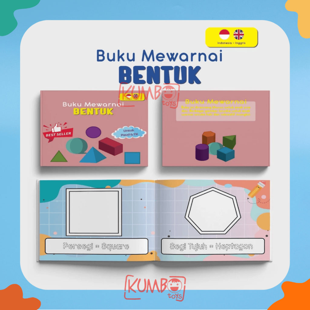 Buku Edukasi Mewarnai Bahasa Indonesia Inggris FullColour Anak TK / Paud Karakter A5