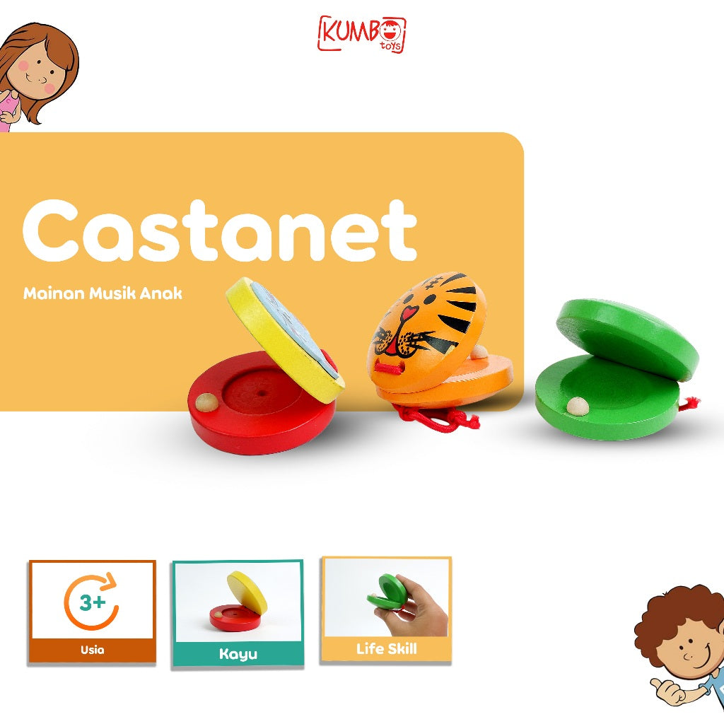 Mainan Edukasi Alat Musik Kayu Anak Castanet / Alat Musik Wooden Clappers