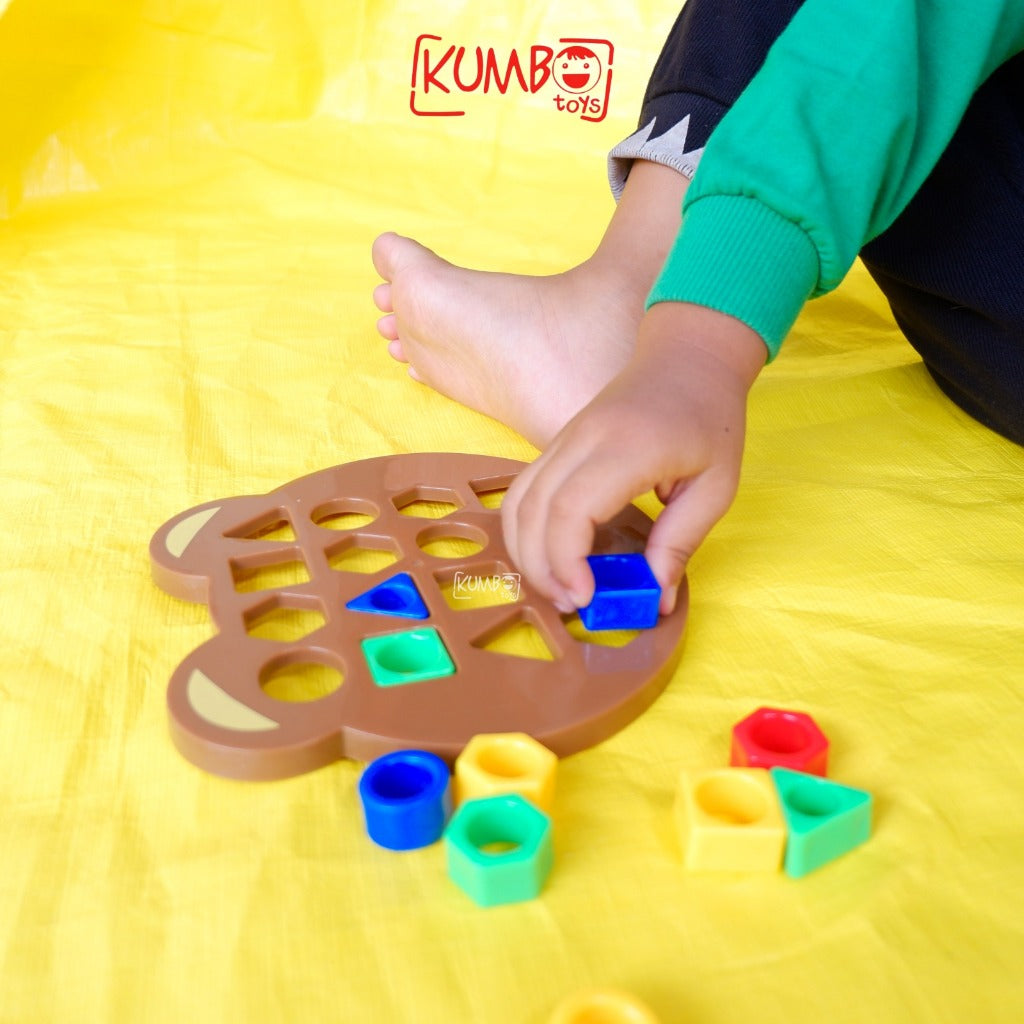 Mainan Edukasi Anak Mencocokan Bentuk Geometri Montessori Toys Beruang Pairing Shape