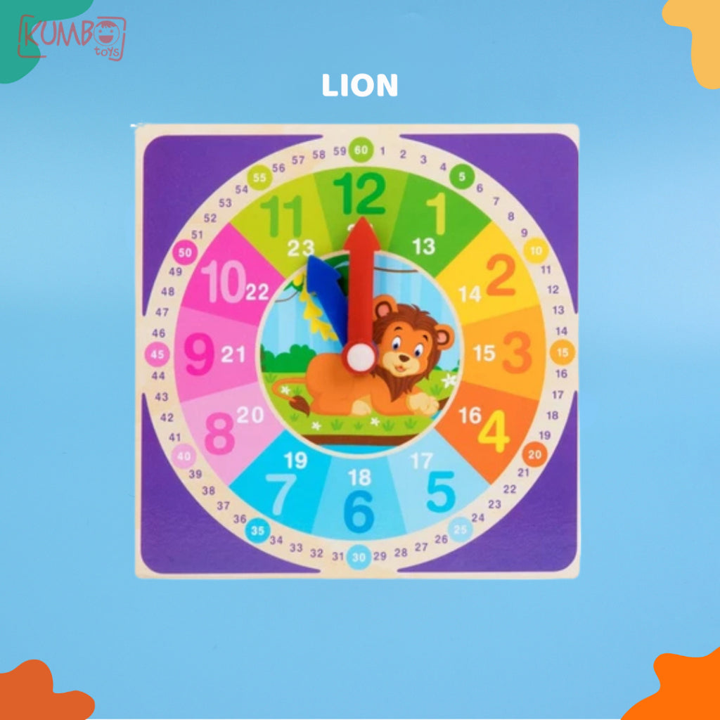 Mainan Edukasi Anak Jam Motif Hewan Wooden Clock Animal