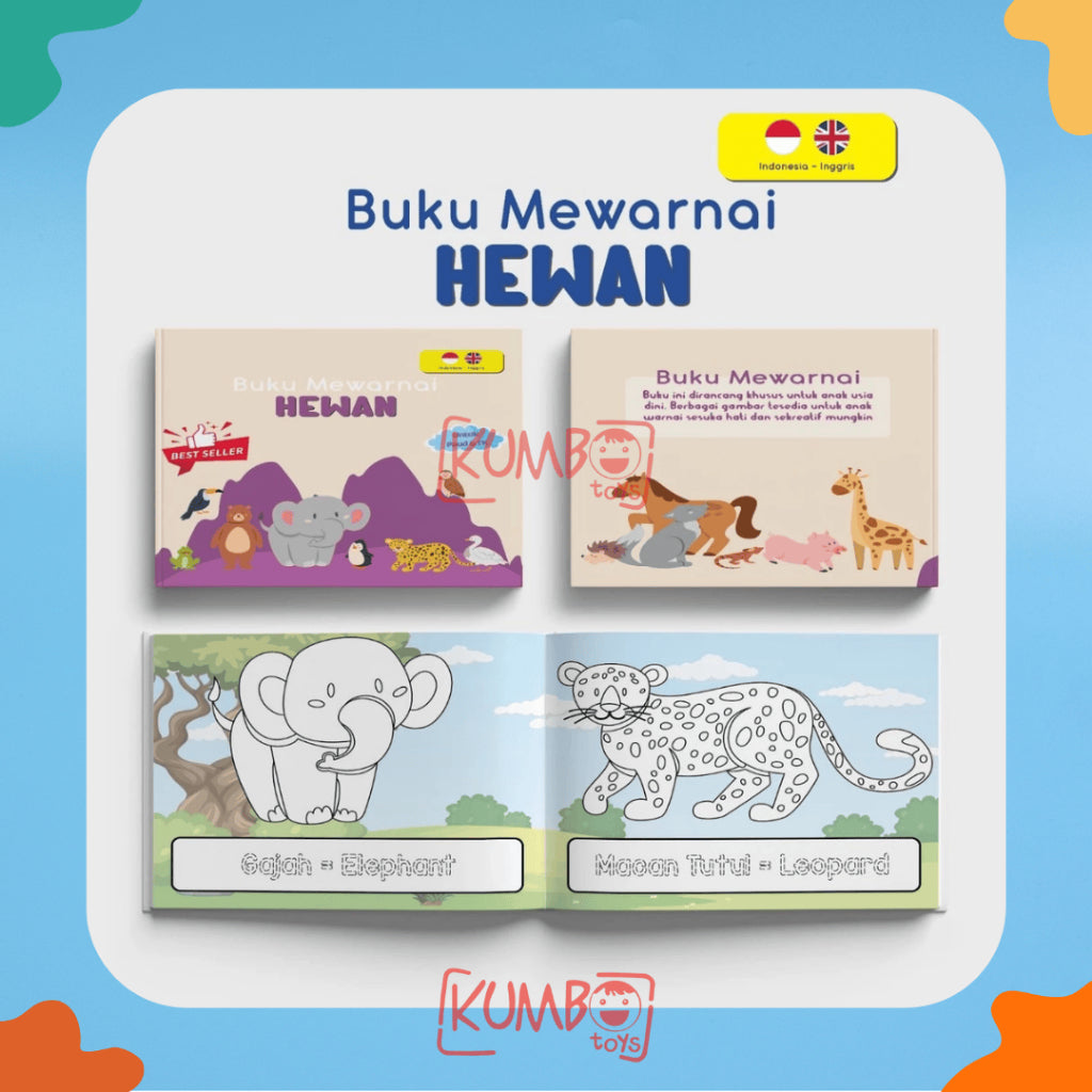 Buku Edukasi Mewarnai Bahasa Indonesia Inggris FullColour Anak TK / Paud Karakter A5