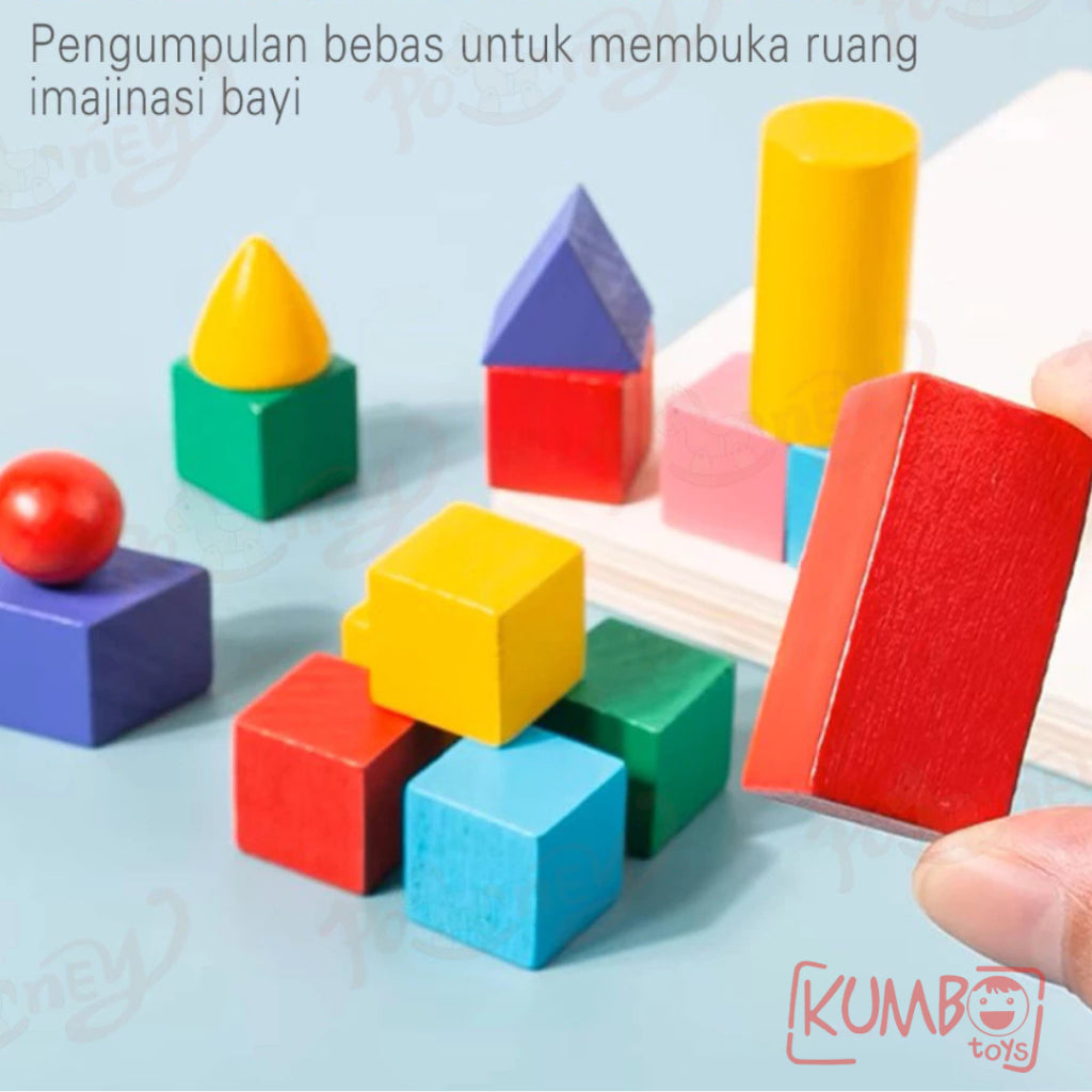 Mainan Edukasi Anak Mini Castle Block Bangunan Kayu Geometri Puzzle Kastil Warna