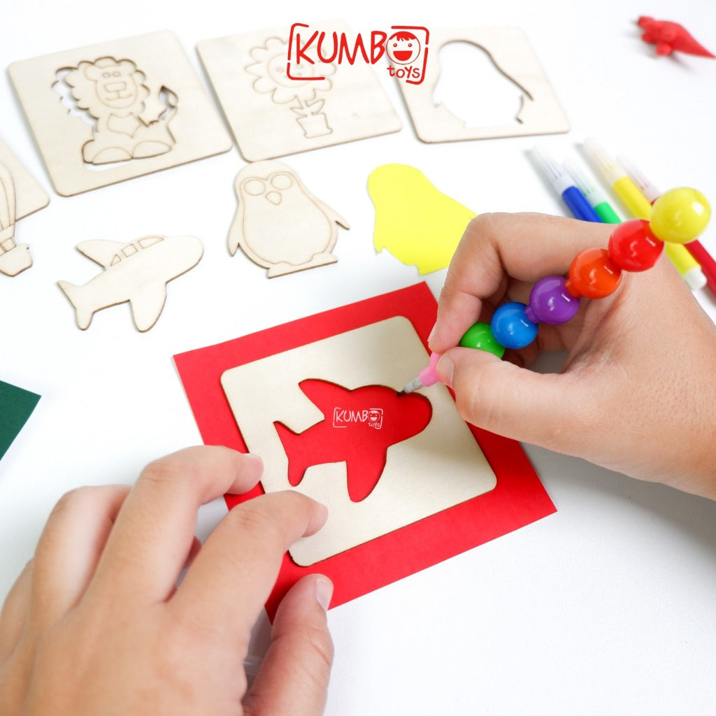 Mainan Edukasi Anak Wood Tracing Board Set Mainan Kreatifitas Menjiplak Mewarnai Menggambar