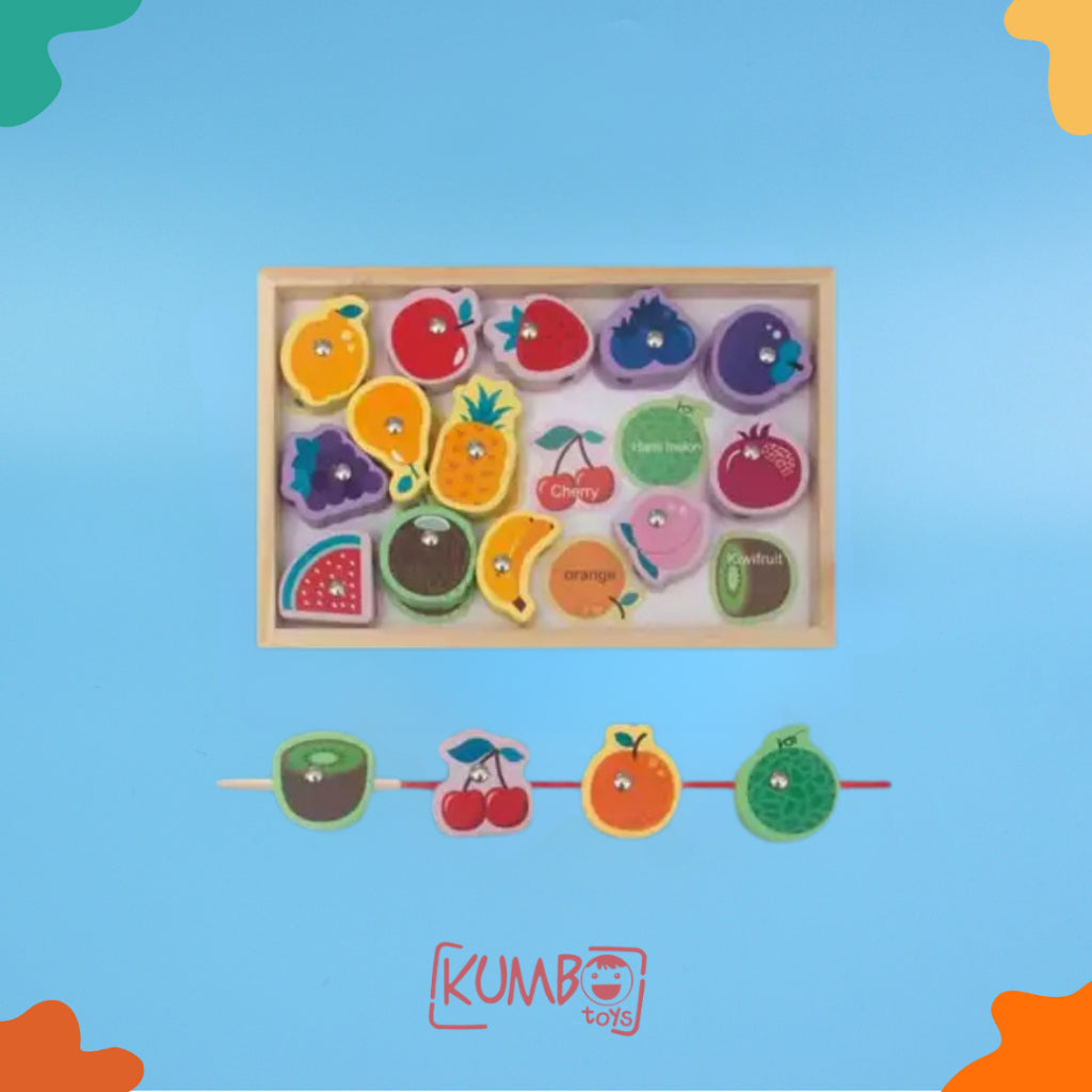 Mainan Edukasi Anak Memancing Dan Meronce Karakter Papan Kayu