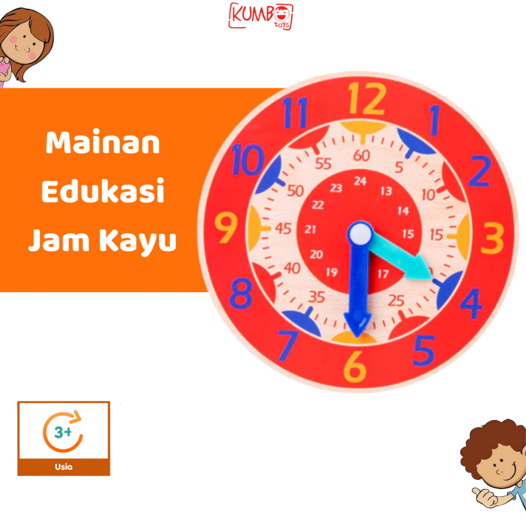 Mainan Edukasi Anak Jam Kayu Polos Wooden Clock Toys