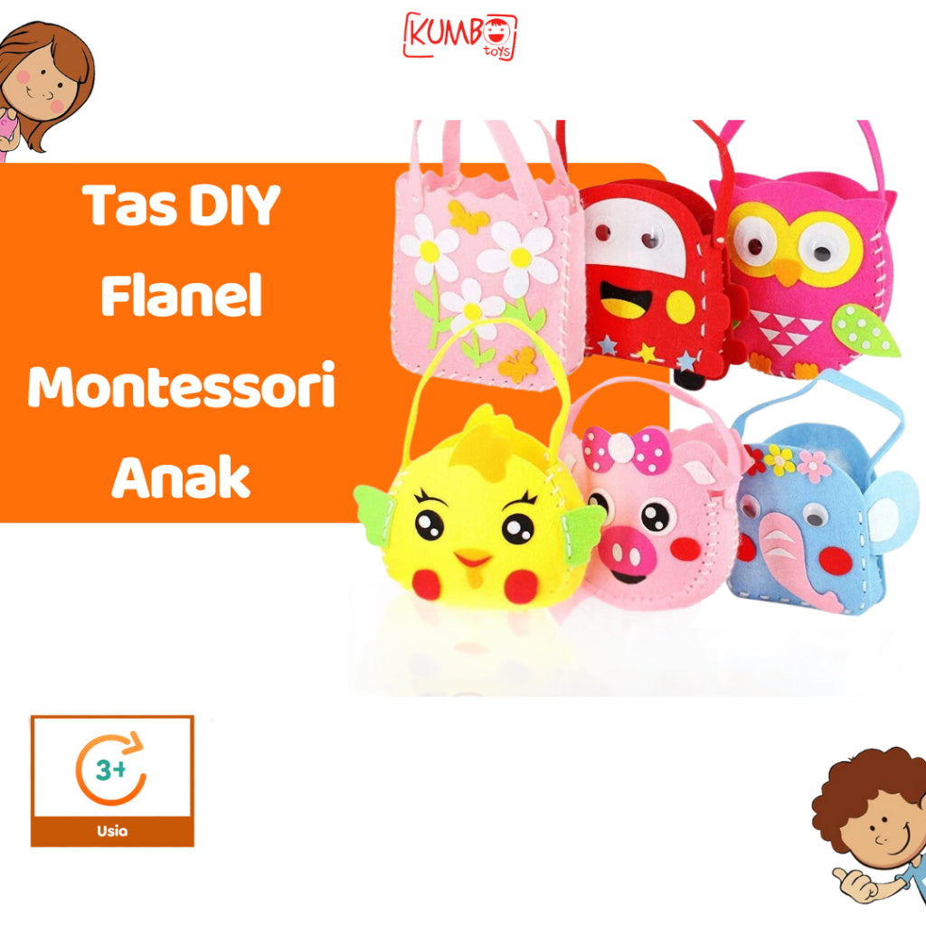 Mainan Edukasi Anak Tas Flanel Anak Montessori DIY Flanel HandBag Menjahit Handcraft Craft karakter