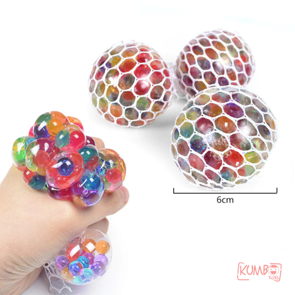 Mainan Edukasi Anak Squishy Mesh Ball Waterbeads Rainbow Bola Jaring