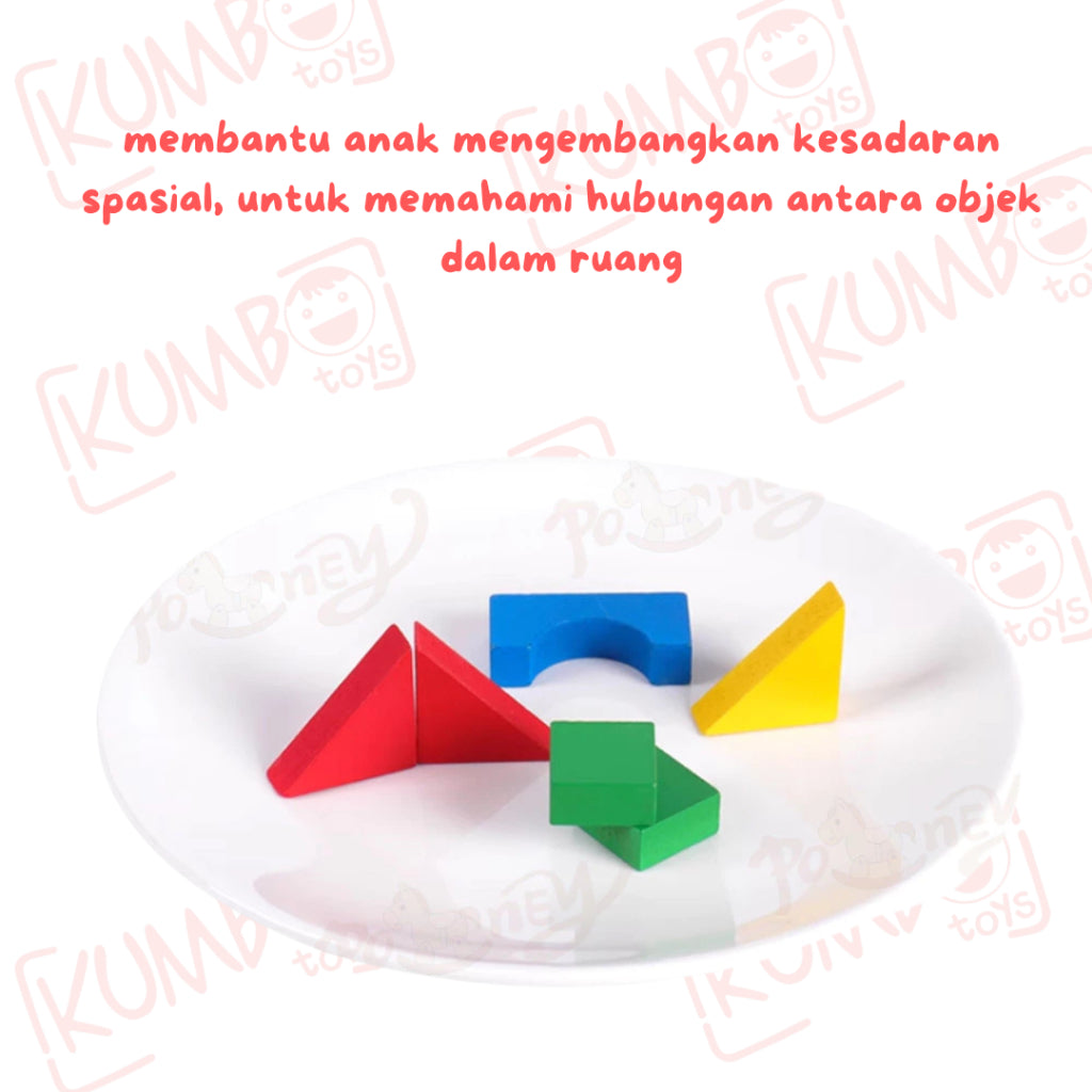 Mainan Edukasi Anak Mini Castle Block Bangunan Kayu Geometri Puzzle Kastil Warna