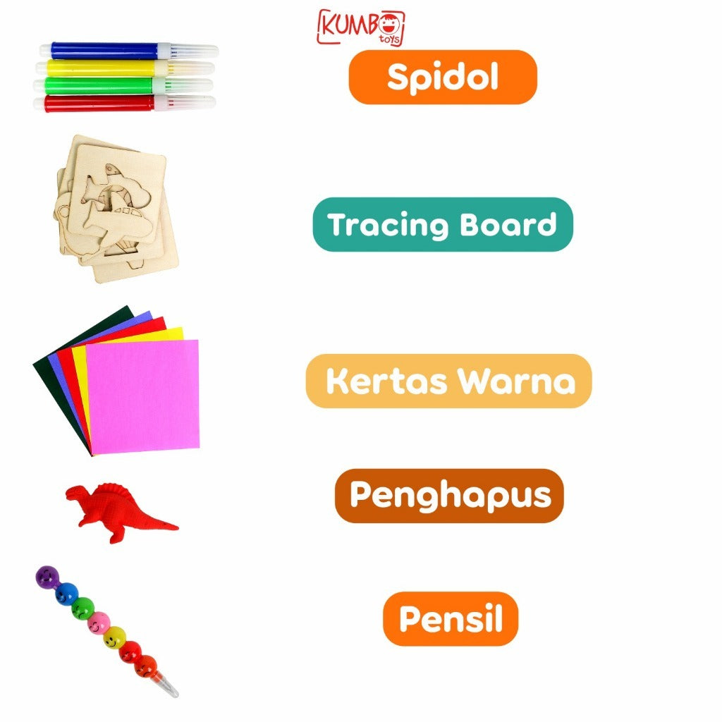 Mainan Edukasi Anak Wood Tracing Board Set Mainan Kreatifitas Menjiplak Mewarnai Menggambar
