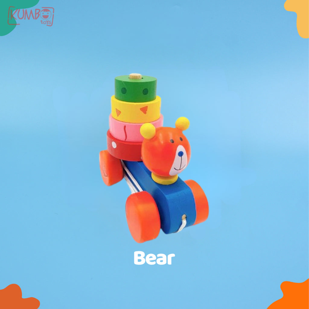 Mainan Edukasi Anak Mobil Kayu Tarik Motif Hewan Basic Pull Along Car Shape Animal