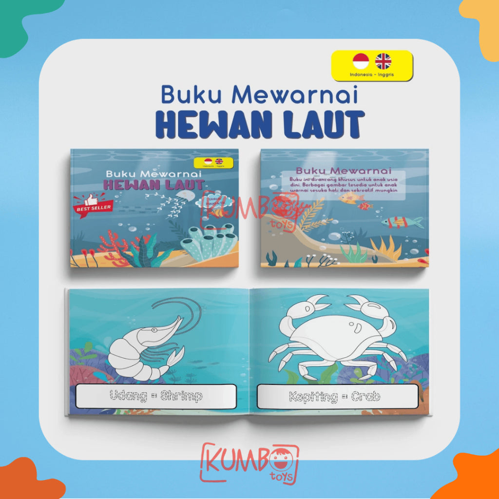 Buku Edukasi Mewarnai Bahasa Indonesia Inggris FullColour Anak TK / Paud Karakter A5
