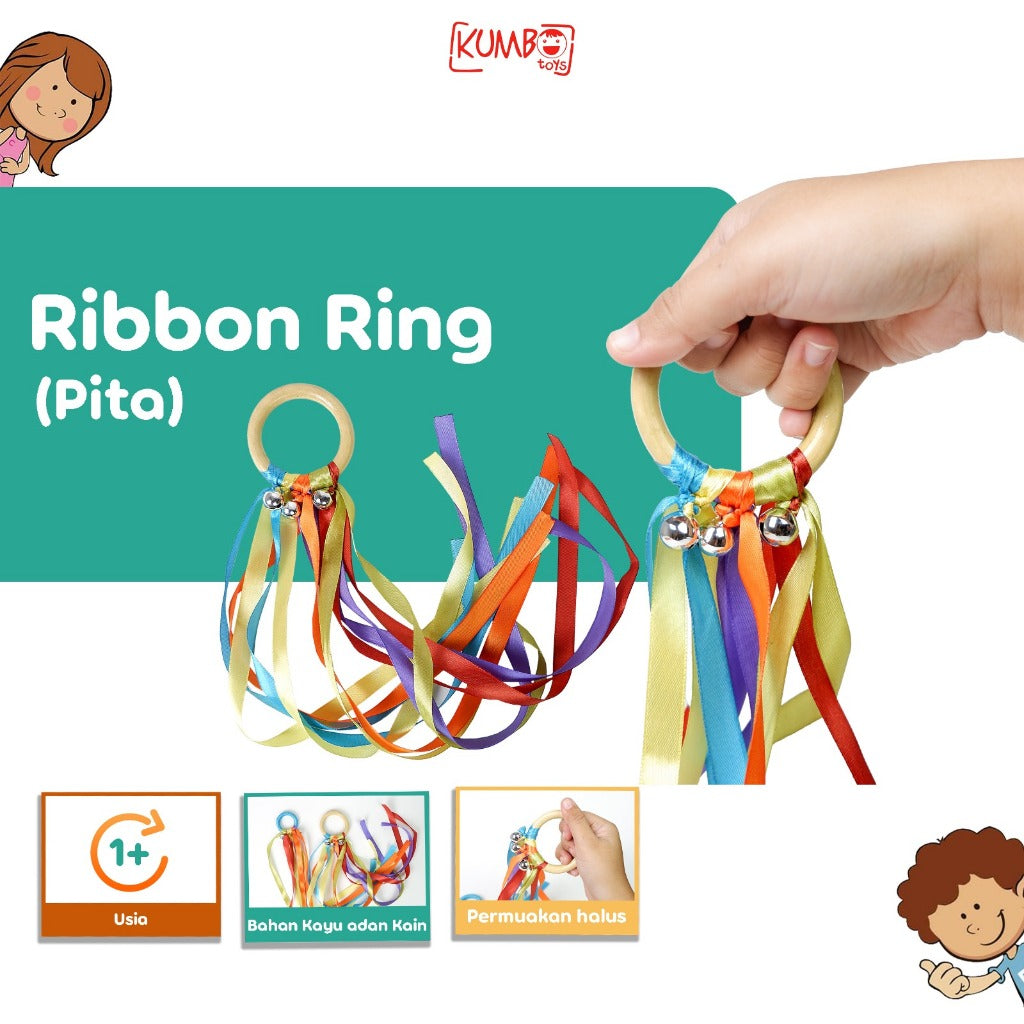 Kumbotoys Ribbon Ring Rattle Rainbow Mainan Edukasi Sensori Anak