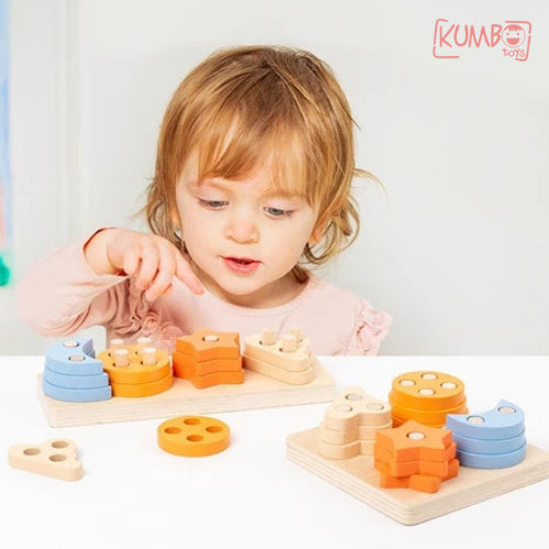 Mainan Edukasi Anak Geometric Shape Stack Board Geometri Pasak Kayu