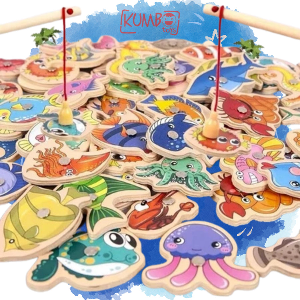 Mainan Edukasi Anak Pancing Ikan Magnet Kayu 31 PCS