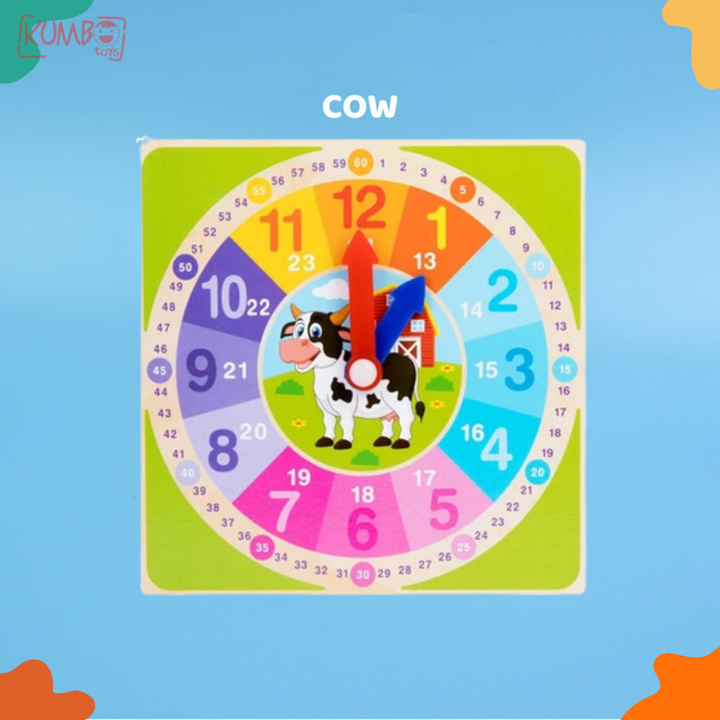 Mainan Edukasi Anak Jam Motif Hewan Wooden Clock Animal