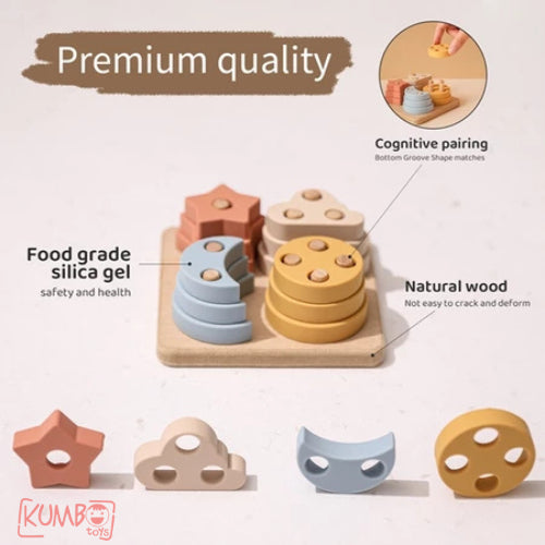 Mainan Edukasi Anak Geometric Shape Stack Board Geometri Pasak Kayu