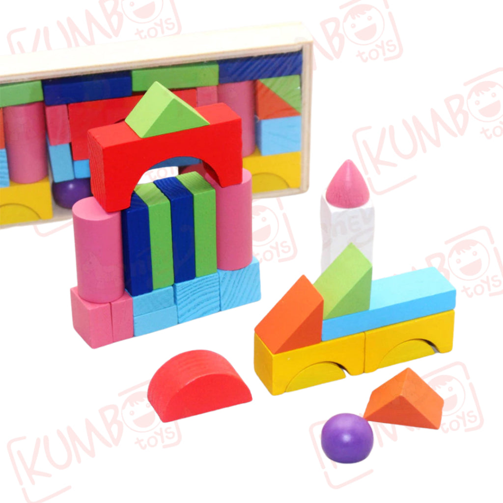 Mainan Edukasi Anak Mini Castle Block Bangunan Kayu Geometri Puzzle Kastil Warna