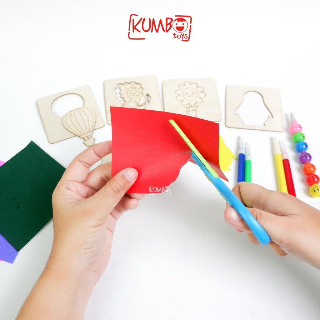 Mainan Edukasi Anak Wood Tracing Board Set Mainan Kreatifitas Menjiplak Mewarnai Menggambar