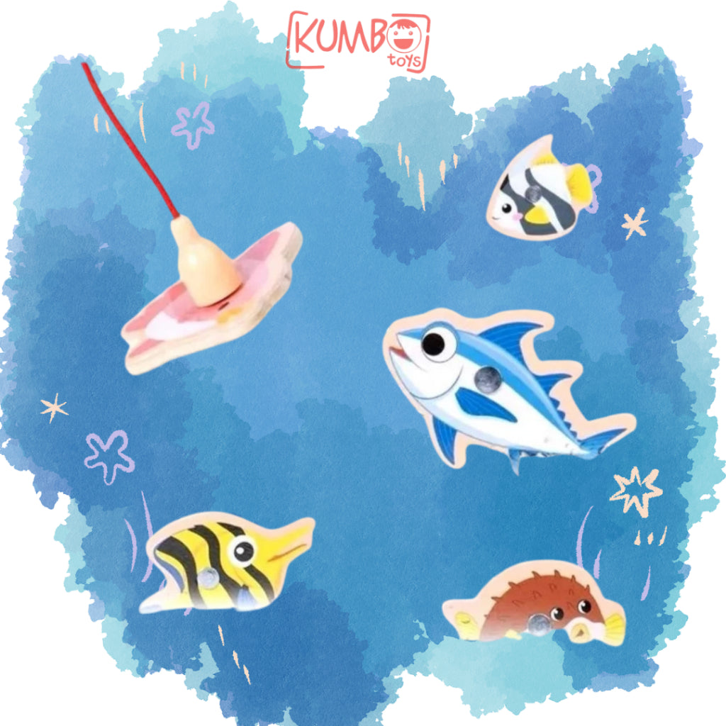 Mainan Edukasi Anak Pancing Ikan Magnet Kayu 31 PCS