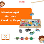 Mainan Edukasi Anak Memancing Dan Meronce Karakter Papan Kayu