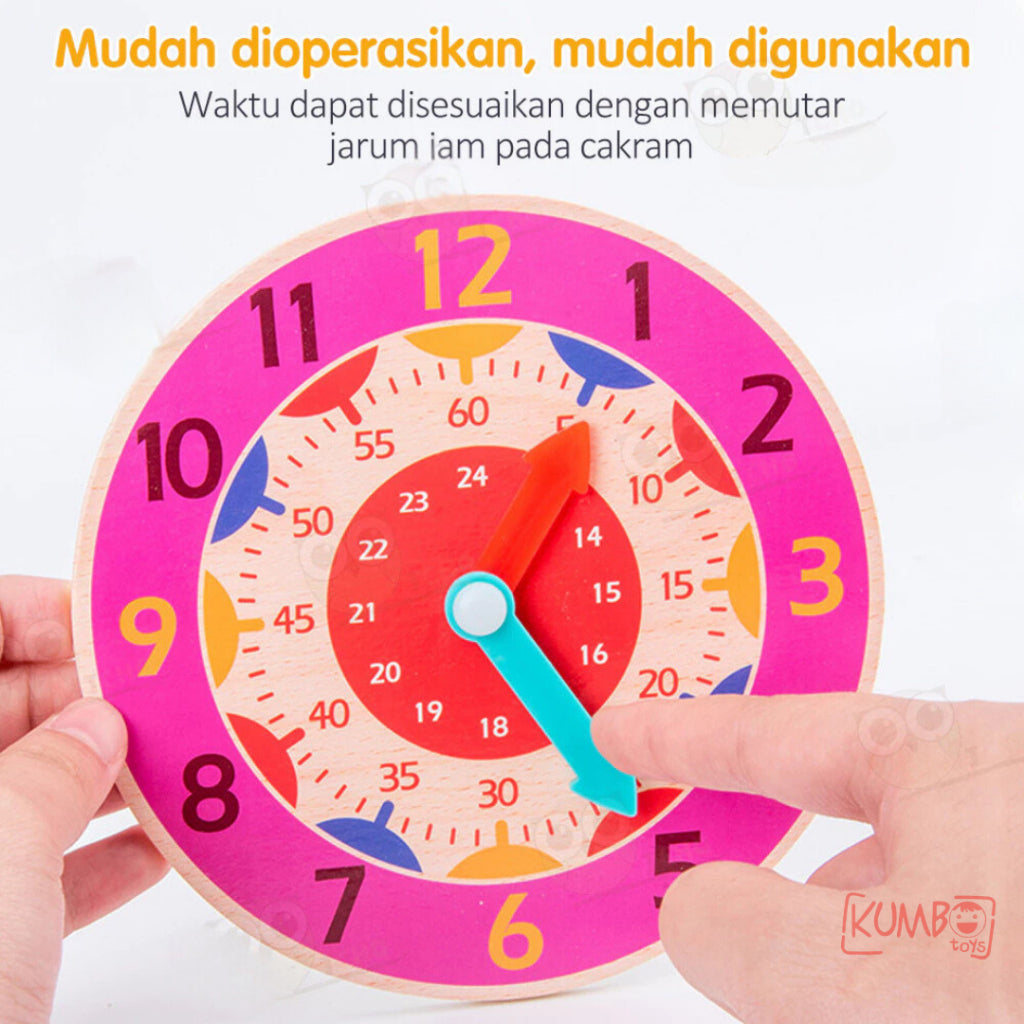 Mainan Edukasi Anak Jam Kayu Polos Wooden Clock Toys