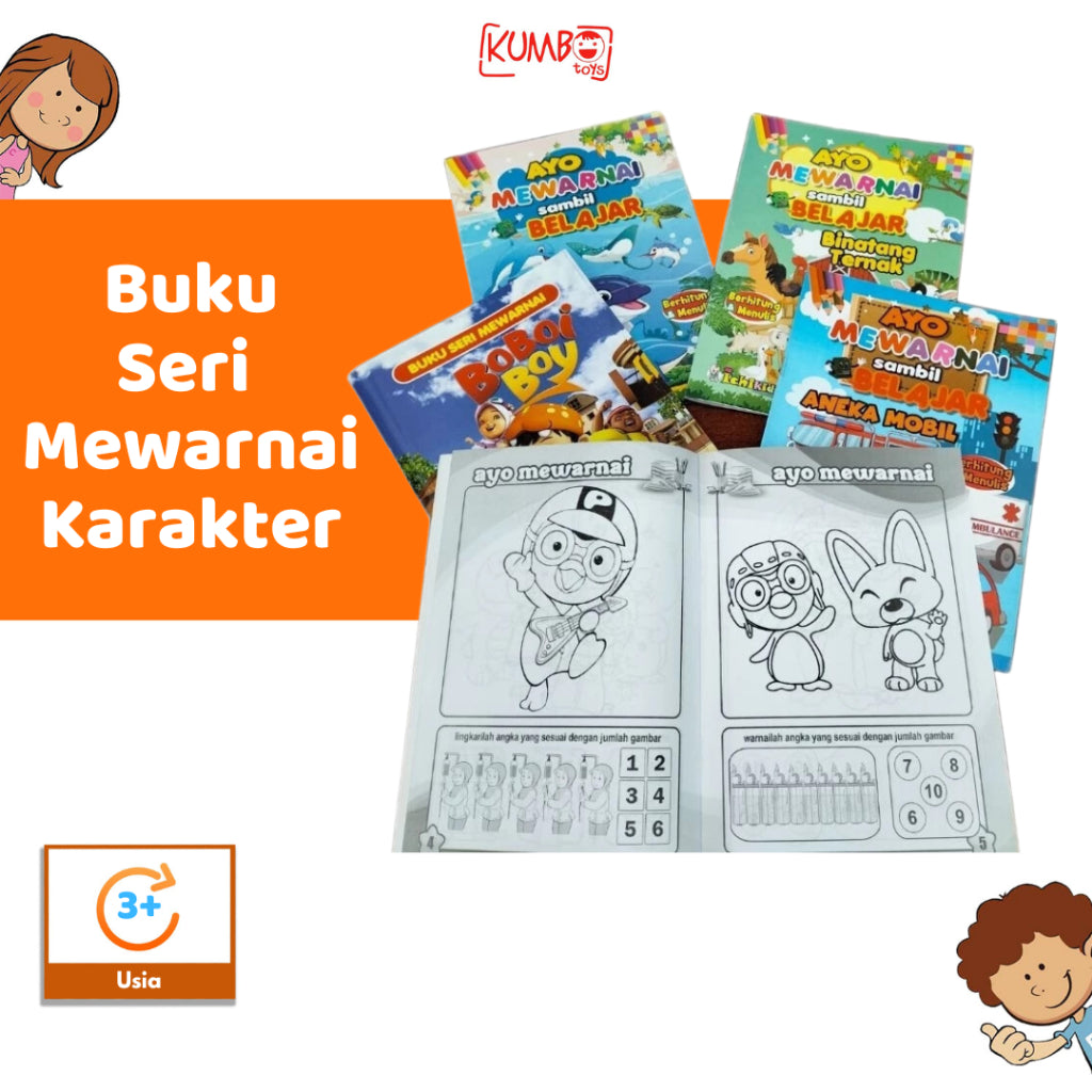 Buku Edukasi Mewarnai Berhitung dan Menulis Anak TK / Paud Karakter A5