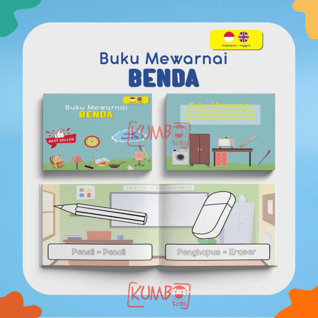 Buku Edukasi Mewarnai Bahasa Indonesia Inggris FullColour Anak TK / Paud Karakter A5
