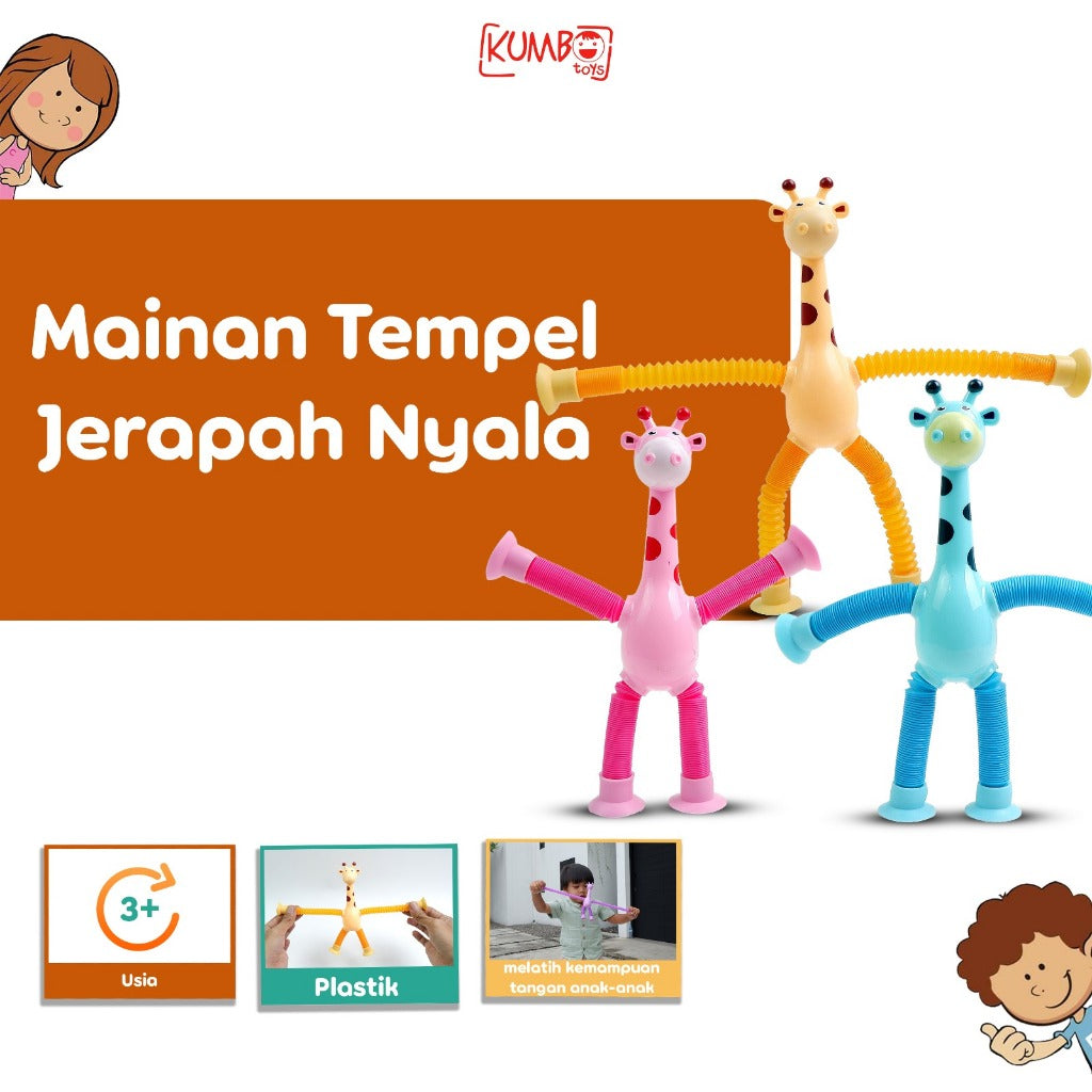 Mainan Anak Tempel Jerapah Lampu Nyala Tarik Tabung Teleskopik Fidget Toys