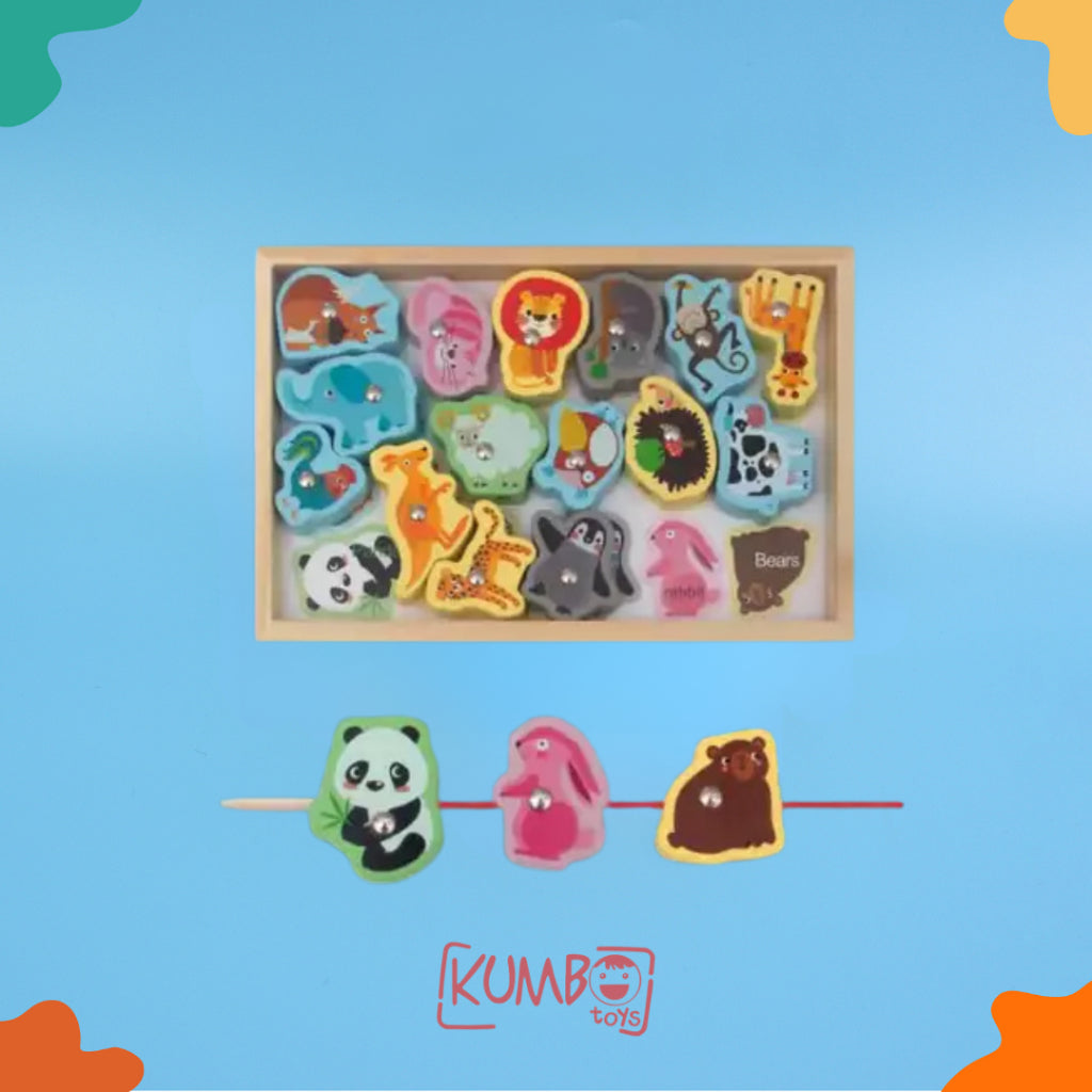 Mainan Edukasi Anak Memancing Dan Meronce Karakter Papan Kayu