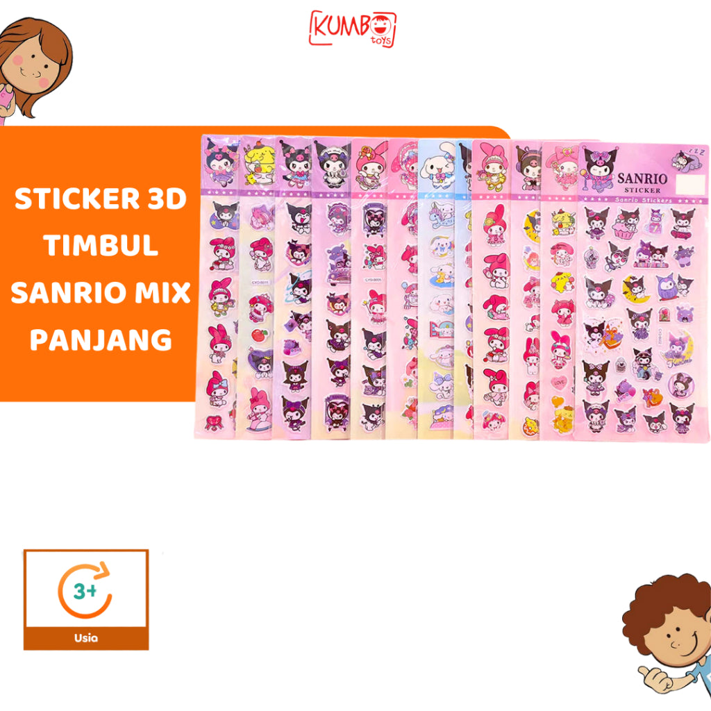 Mainan Edukasi Anak Sticker 3D Timbul Karakter SANRIO Mix Panjang Kuromi Melody Cinnamoroll