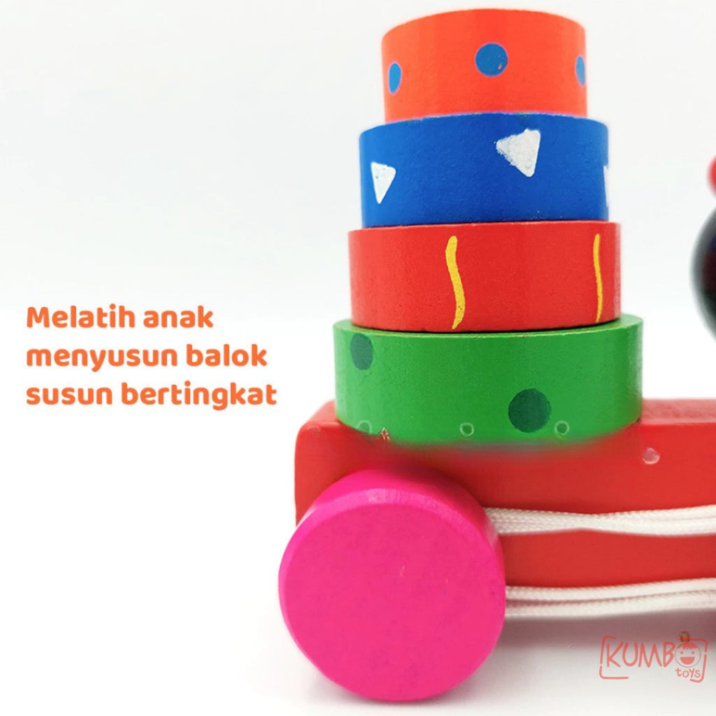 Mainan Edukasi Anak Mobil Kayu Tarik Motif Hewan Basic Pull Along Car Shape Animal