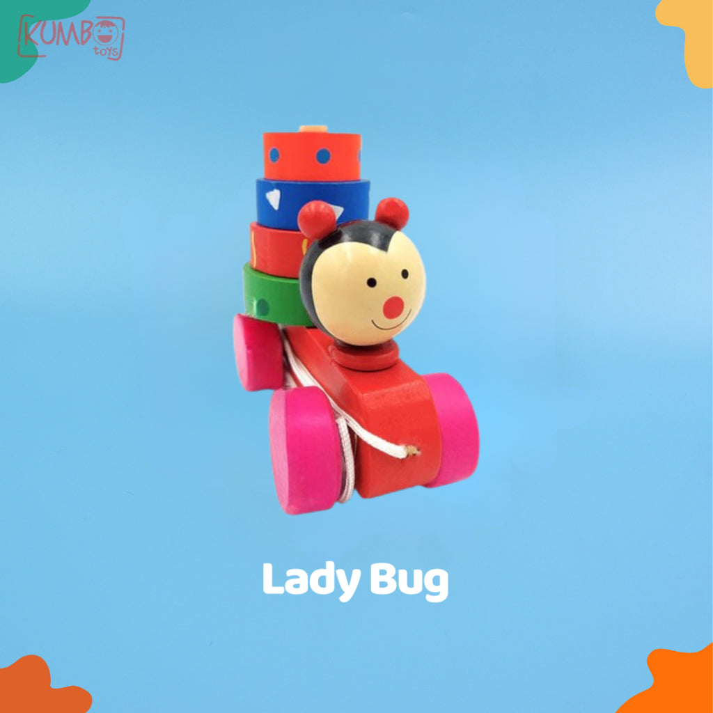 Mainan Edukasi Anak Mobil Kayu Tarik Motif Hewan Basic Pull Along Car Shape Animal