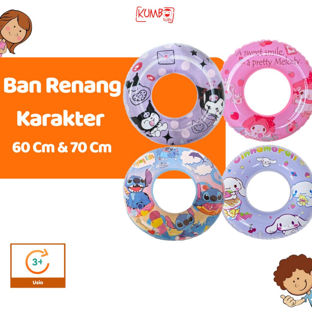 Ban Renang Anak Karakter Lucu 60 & 70 CM Swim Ring PVC Sanrio Stitch