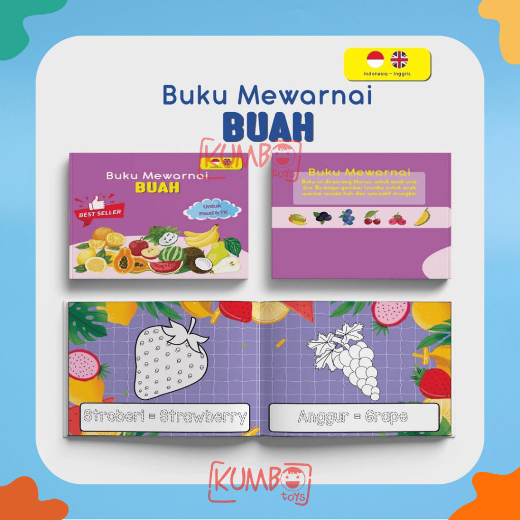 Buku Edukasi Mewarnai Bahasa Indonesia Inggris FullColour Anak TK / Paud Karakter A5