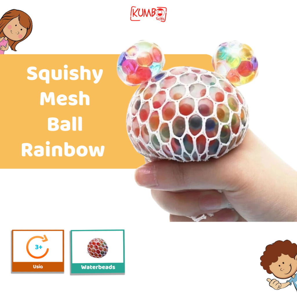 Mainan Edukasi Anak Squishy Mesh Ball Waterbeads Rainbow Bola Jaring