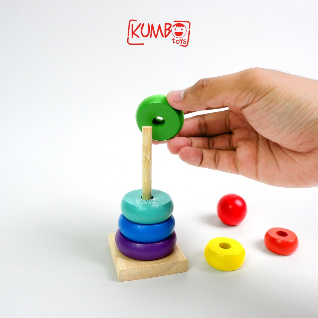 Mainan Susun Anak Rainbow Tower Menara Donat Mainan Balok Kayu